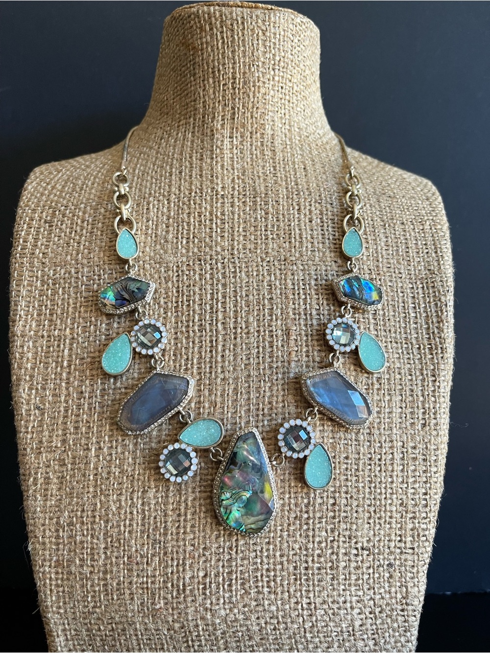 Lonna & Lilly abalone blue druzy statement necklace.
